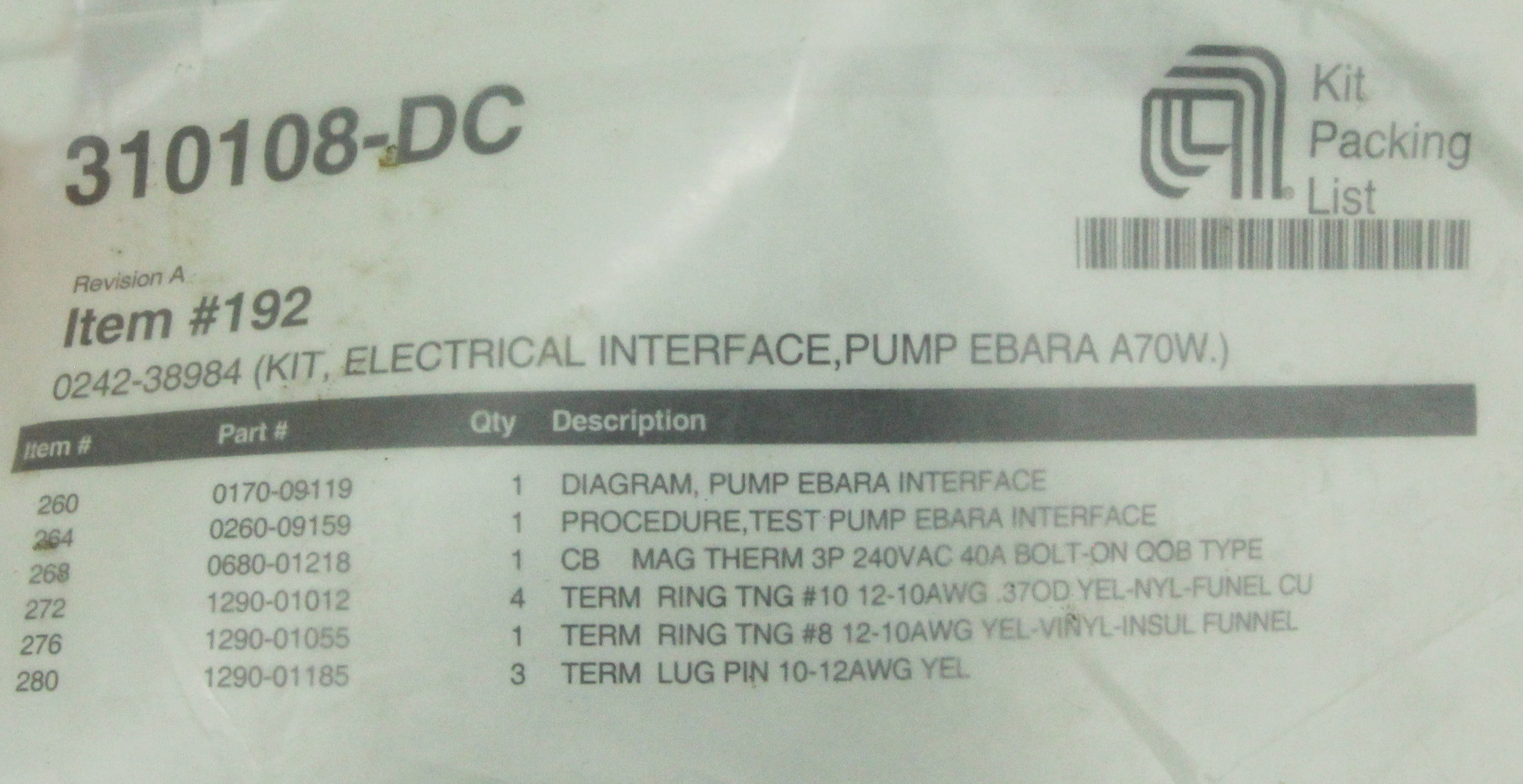 10361 APPLIED MATERIALS KIT ELEAL I/F PUMP EBARA A70W (NEW) 0242
